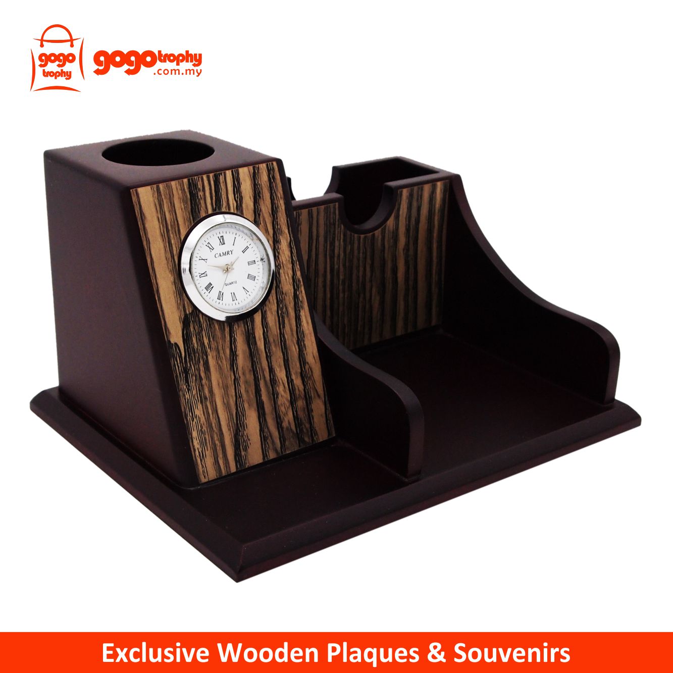 7217 Exclusive Wooden Penholder with Clock (without Pen)